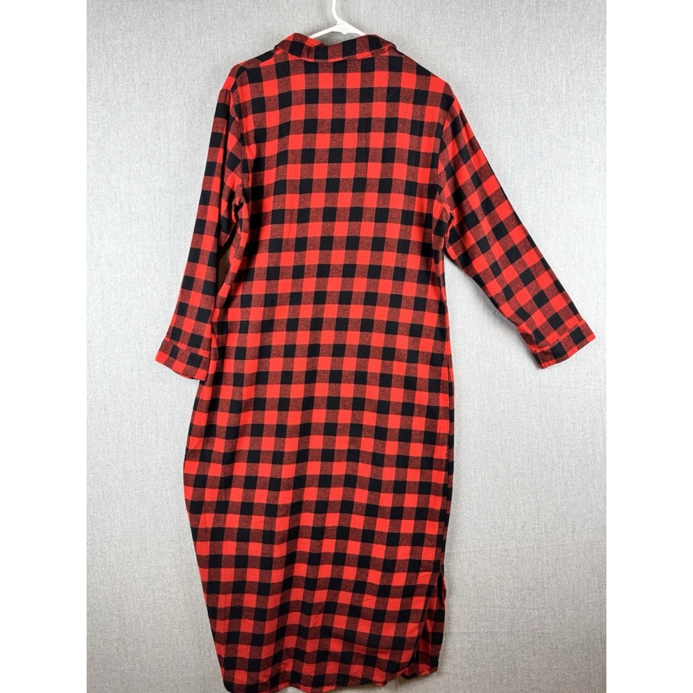Latuza Buffalo Plaid‎ Flannel Nightgown Dress Red Black Cotton Medium - Picture 6 of 14